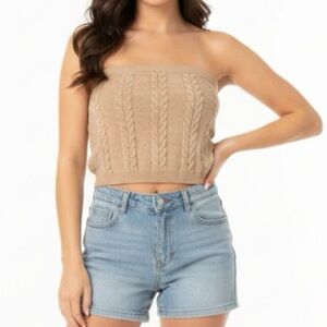 Cotton Candy Tube Top L Knit Tan Beige Cable NWT Pitaya